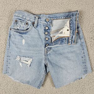 Levis 501 Shorts Womens Small Blue Button Fly Premium Big E Cut Off Distressed